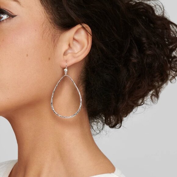 Ippolita Diamond & Hammered 925 Silver Teardrop Earrings - Picture 2 of 3